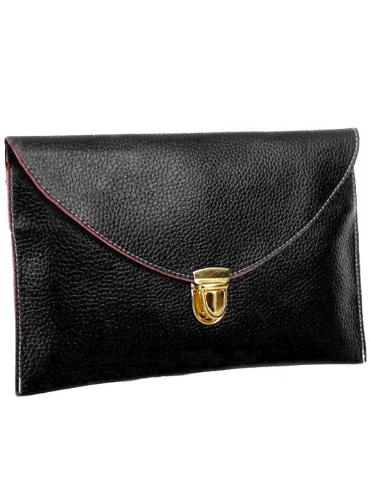 Romwe Black Push Lock Clutch Bag