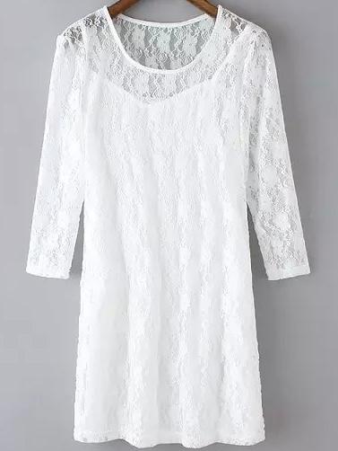 Romwe Lace Crochet Long Sleeve Straight Dress