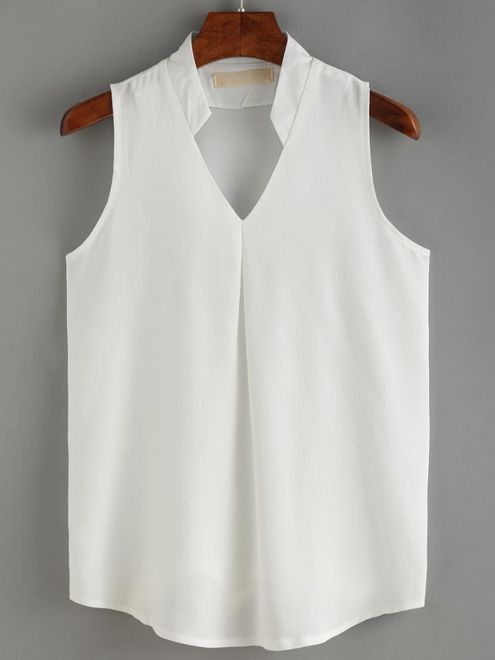 Romwe Pointed Flat Collar Sleeveless Chiffon Shirt