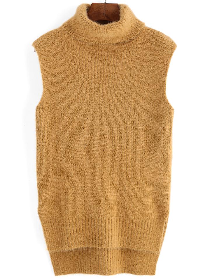 Romwe Turtleneck Dip Hem Mohair Vest Sweater