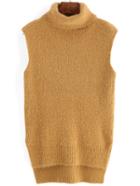 Romwe Turtleneck Dip Hem Mohair Vest Sweater