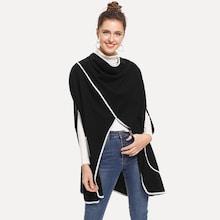 Romwe Contrast Binding Wrap Poncho