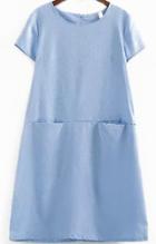 Romwe Short Sleeve With Pockets Shift Blue Dress
