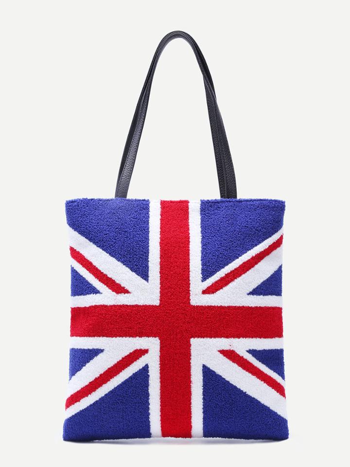 Romwe British Flag Pattern Pu Tote Bag