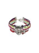 Romwe Owl Charm Multicolor Braided Layered Bracelet