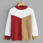 Romwe Colorblock Stand Collar Sweater