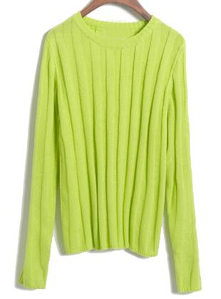 Romwe Vertical Stripe Knit Neon Green Sweater