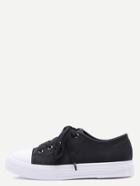 Romwe Black Lace Up Pu Low Top Sneakers