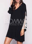 Romwe Black Long Sleeve Crochet Lace Dress