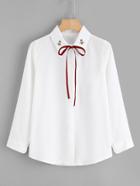Romwe Bee Embroidered Tie Neck Shirt