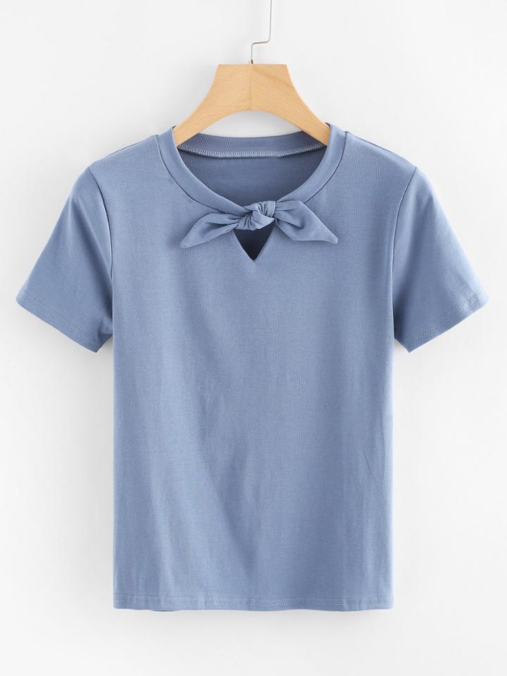 Romwe Keyhole Front Bow Tee