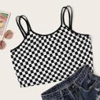Romwe Plus Checked Crop Top With Double Strappy