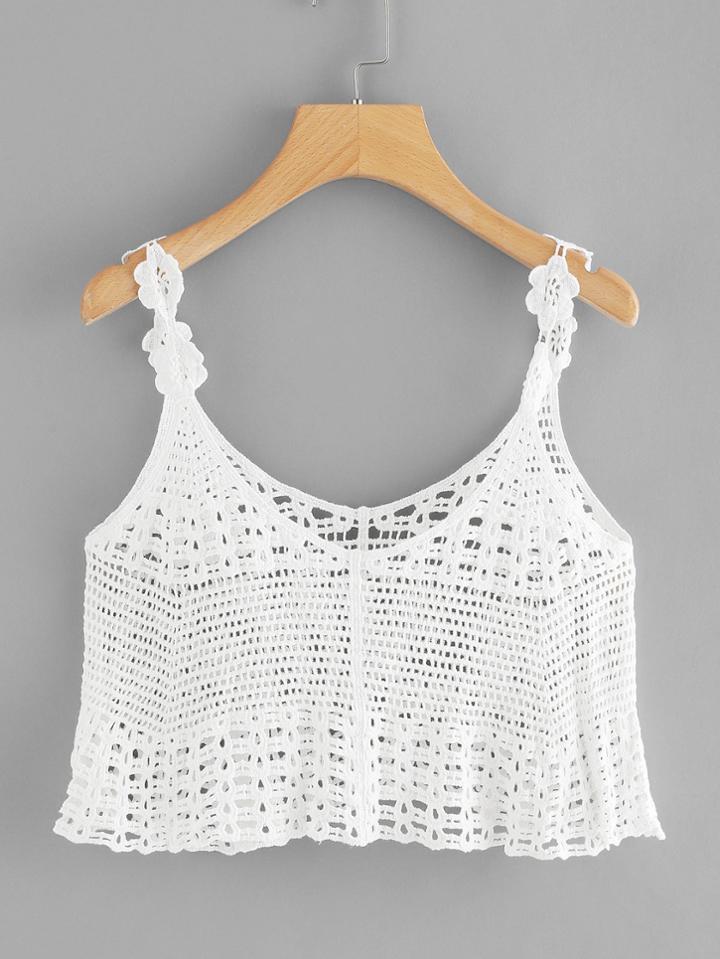 Romwe Hollow Out Crochet Crop Top