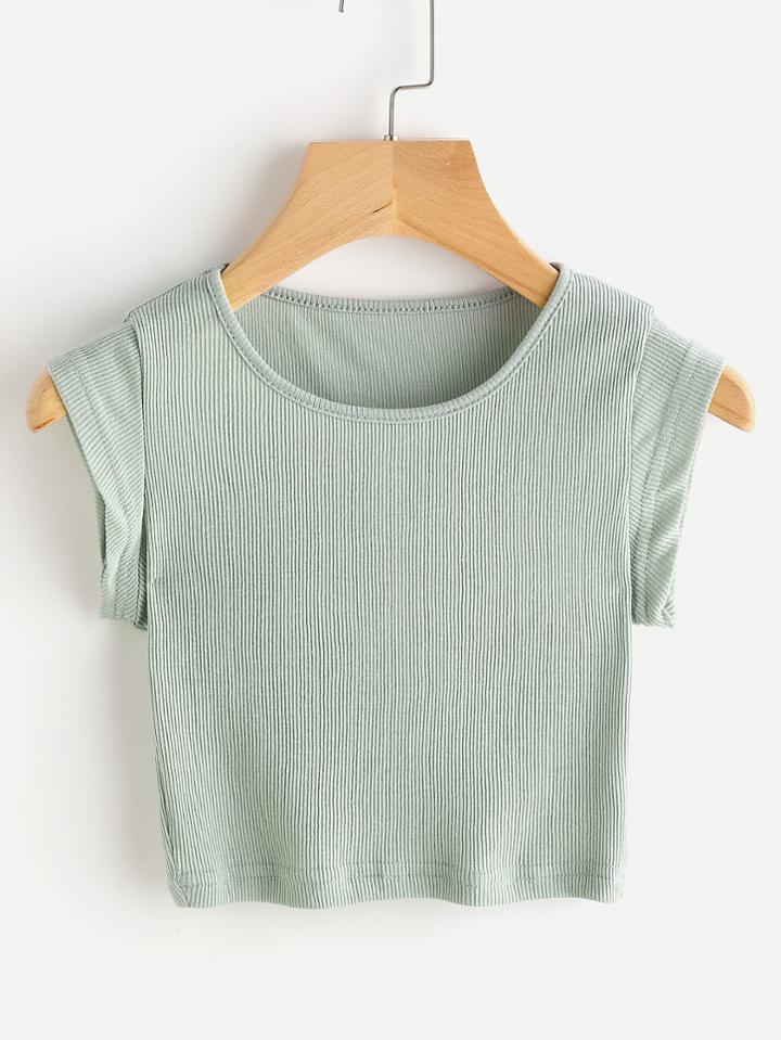 Romwe Crop Ribbed Tee