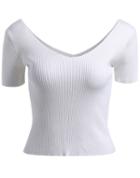 Romwe V Neck Knit Slim White Top