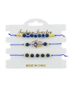 Romwe 3pcs/set Bohemian Style Adjustable Blue Rope With Beads Eye Hand Charm