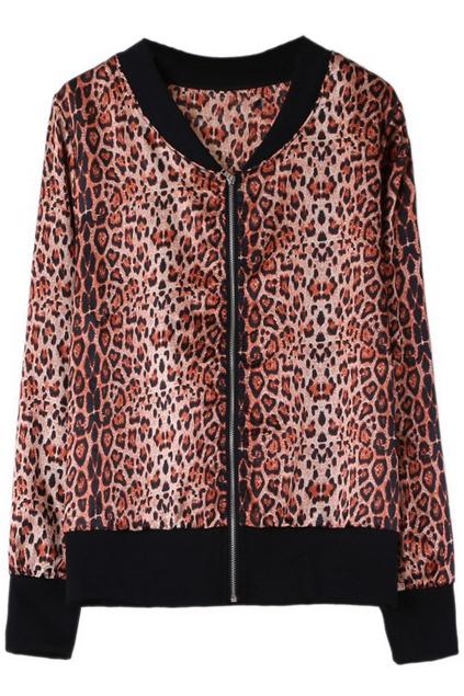 Romwe Leopard Printed Zipper Fastening Jacket