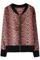 Romwe Leopard Printed Zipper Fastening Jacket