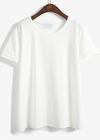 Romwe Cuffed Loose White T-shirt