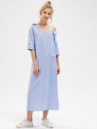 Romwe Dot Mesh Insert Asymmetric Shoulder Striped Shirt Dress