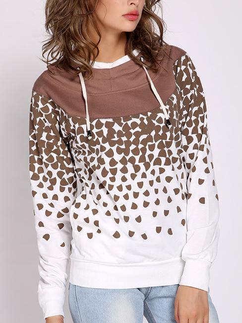 Romwe Hooded Drawstring Print White Sweatshirt