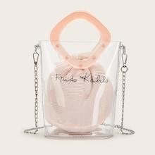 Romwe Slogan Print Clear Bag With Inner Pouch