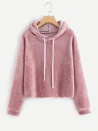 Romwe Drop Shoulder Faux Fur Hoodie