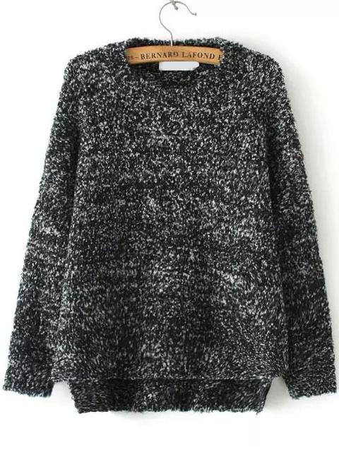 Romwe Dip Hem Shaggy Loose Sweater