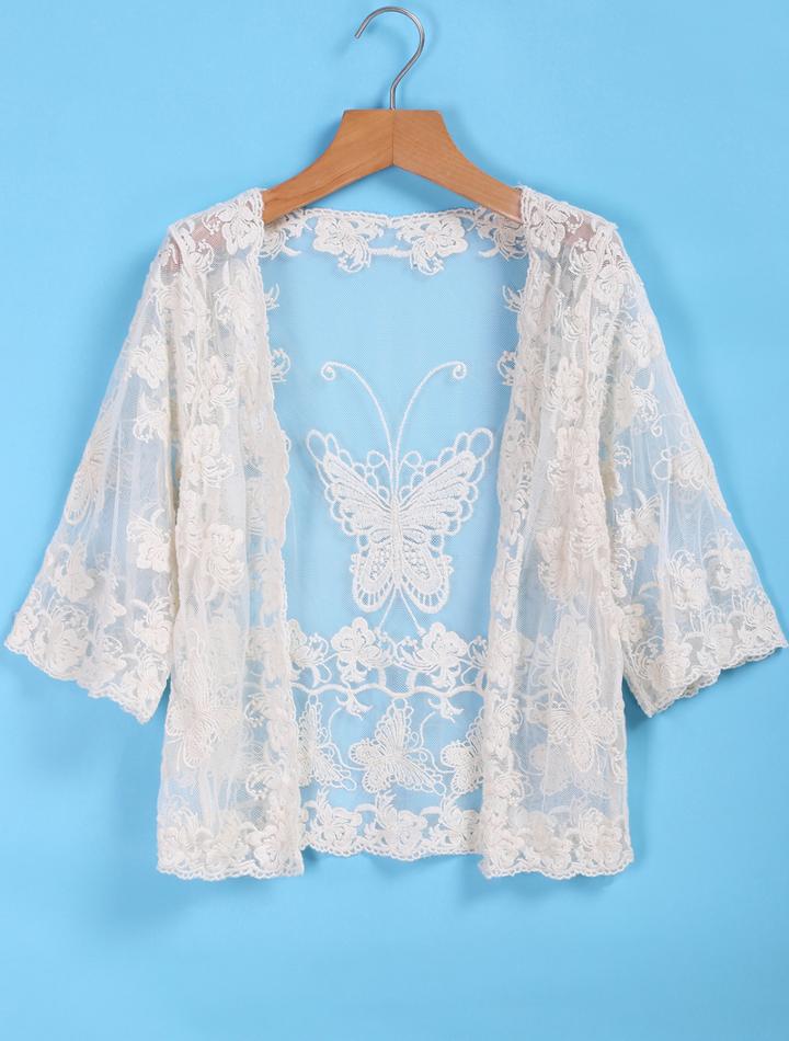 Romwe Lace Butterfly Embroidered Top