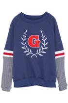 Romwe Contrast Cable Sleeve G Blue Sweatshirt