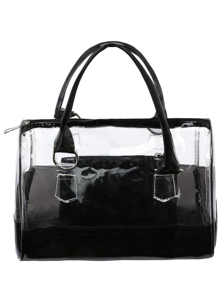 Romwe Contrast Transparent Bowler Bag