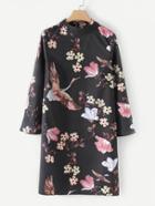 Romwe Tied Back Crane Print Dress