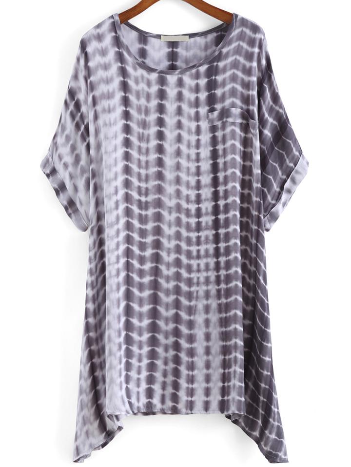 Romwe Cuffed Tie-dye Trapeze Grey Dress