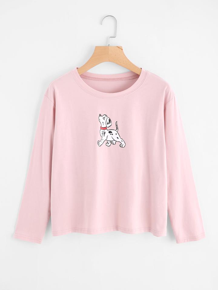 Romwe Round Neck Dog Print Tee