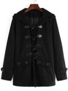 Romwe Hooded Pockets Duffle Black Coat