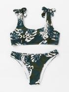 Romwe Tropical Print Tie Shoulder Bikini Set