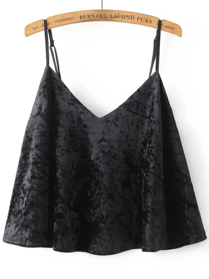 Romwe Black Velvet Cami Crop Top
