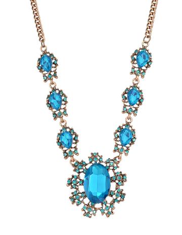 Romwe Shourouk Design Blue Rhinestone Flower Women Necklace