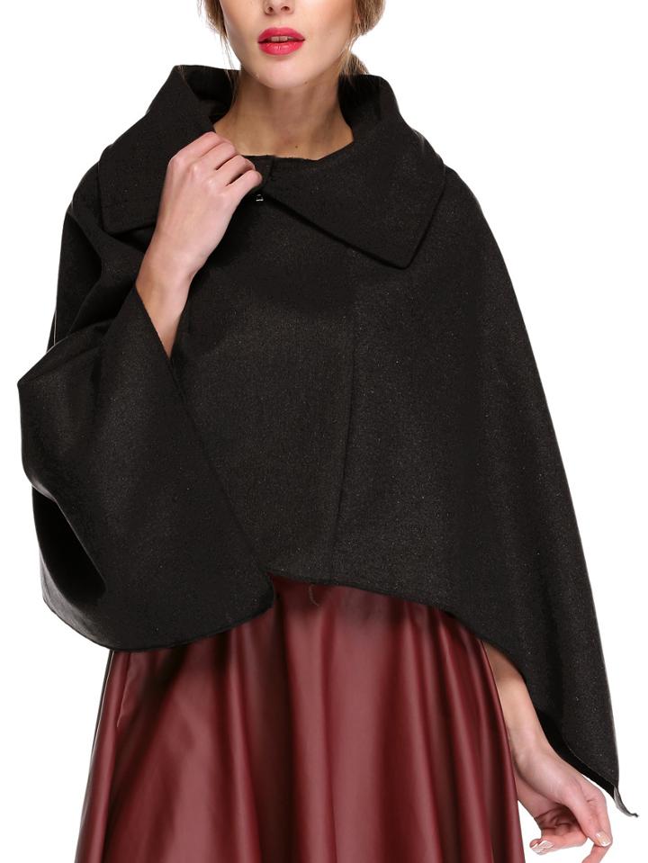 Romwe Lapel Asymmetrical Cape Black Coat