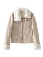 Romwe Sherpa Lined Cuffed Suede Jacket