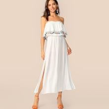 Romwe Tassel Detail Flounce Foldover Split Tube Dress