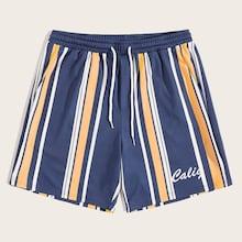 Romwe Guys Letter Print Pocket Detail Striped Shorts