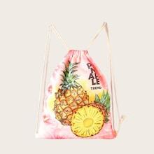Romwe Fruit Print Canvas Backpack