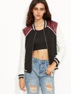 Romwe Color Block Faux Leather Patch Zip Up Varsity Jacket