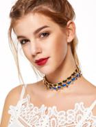 Romwe Gold Charm Trim Double Layer Contrast Choker Necklace