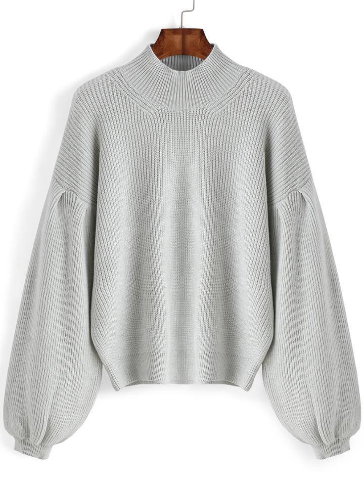 Romwe Lantern Sleeve Loose Grey Sweater