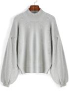 Romwe Lantern Sleeve Loose Grey Sweater