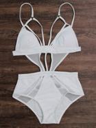 Romwe Mesh Design Strappy Monokini