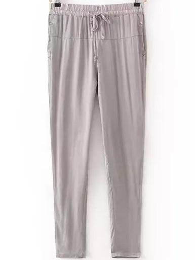 Romwe Draw Cord Waist Studded Grey Pant