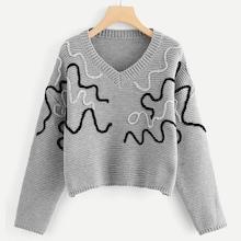 Romwe Stripe Patched Crop Jumper